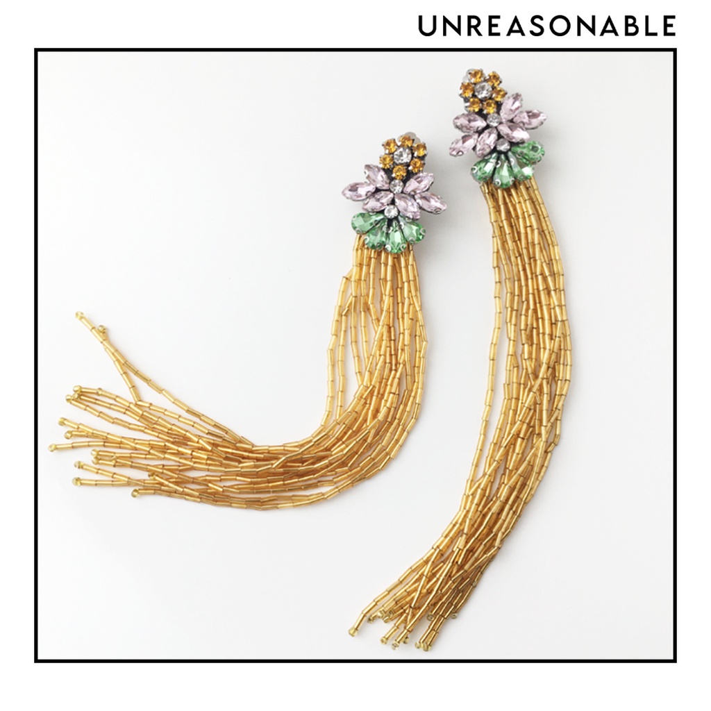 ต่างหูยาว สีทอง ต่างหูคลิป ต่างหูก้านเงินแท้ UA0754-01 Unreasonable Accessories