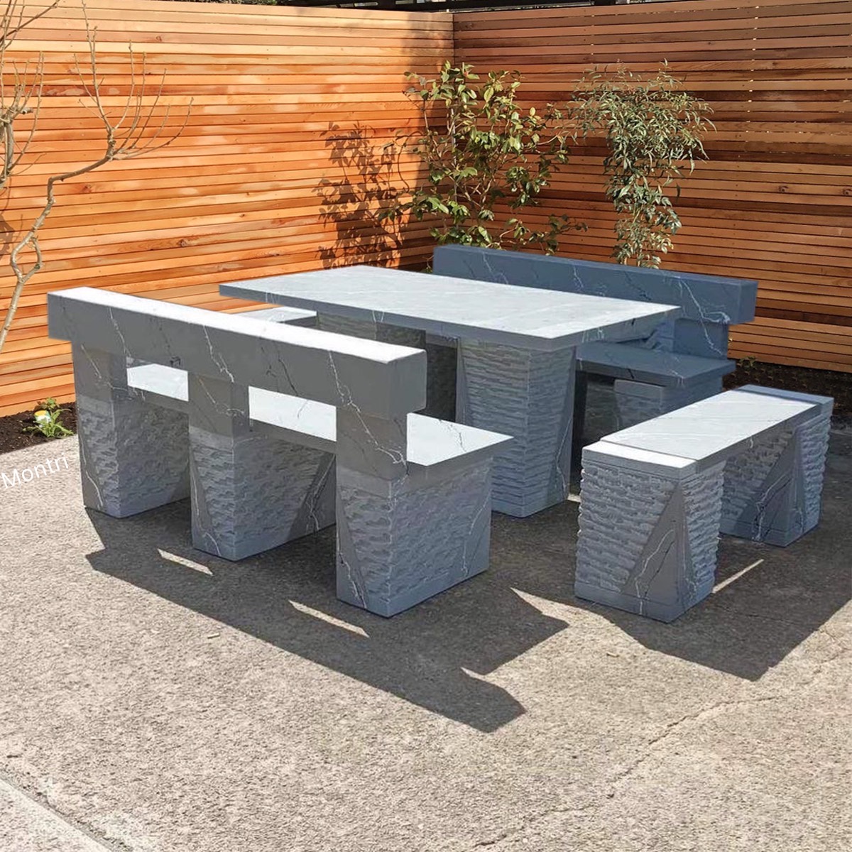 ชุดโต๊ะปูนโมเดิร์น ยาว 150 cm. ทนแดด ทนฝน วัสดุปูนซีเมนต์แผ่นเสริมเหล็ก