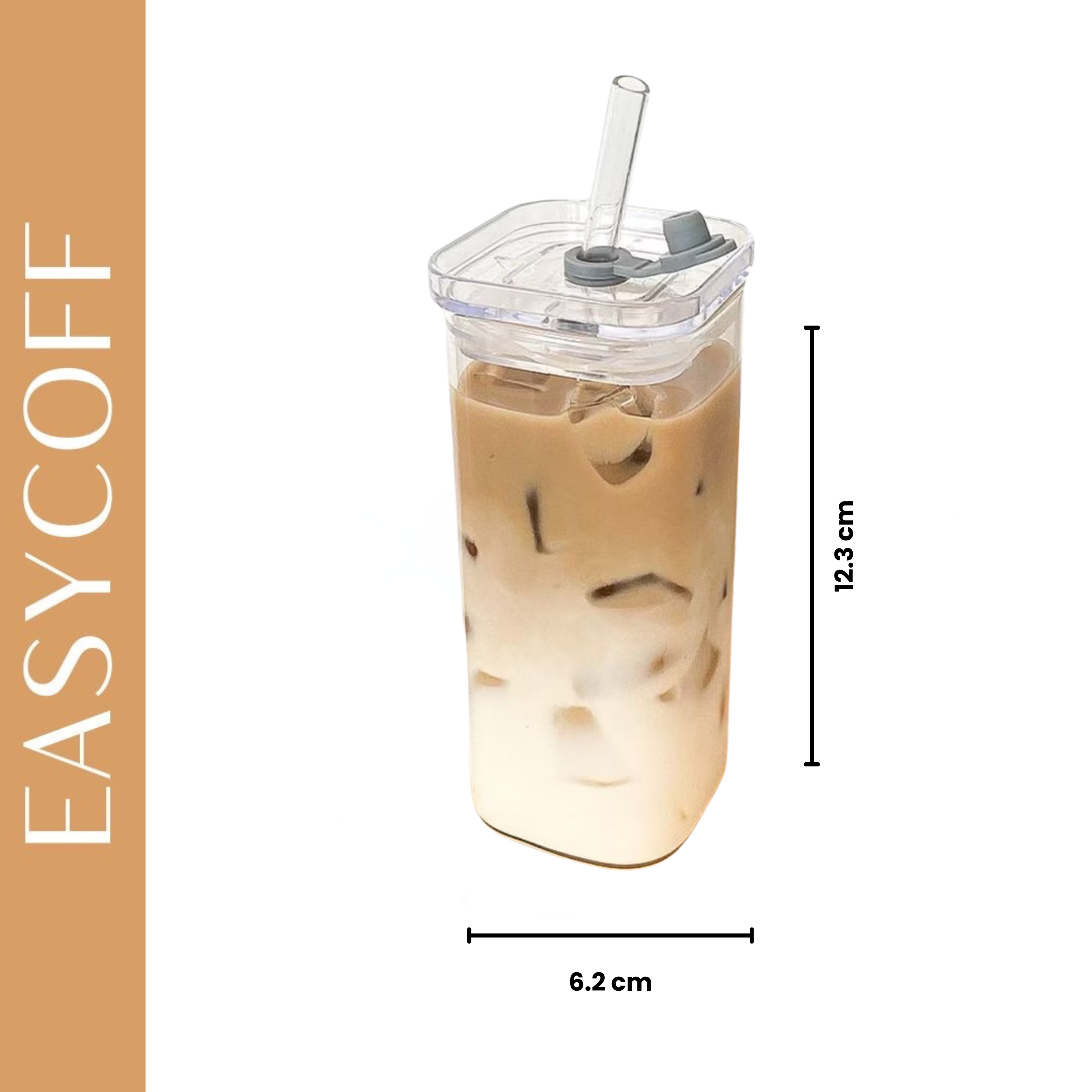 แก้วขนาด 400 ml ทรงสี่เหลี่ยมพร้อมแถมหลอดและฝาปิดหลอด