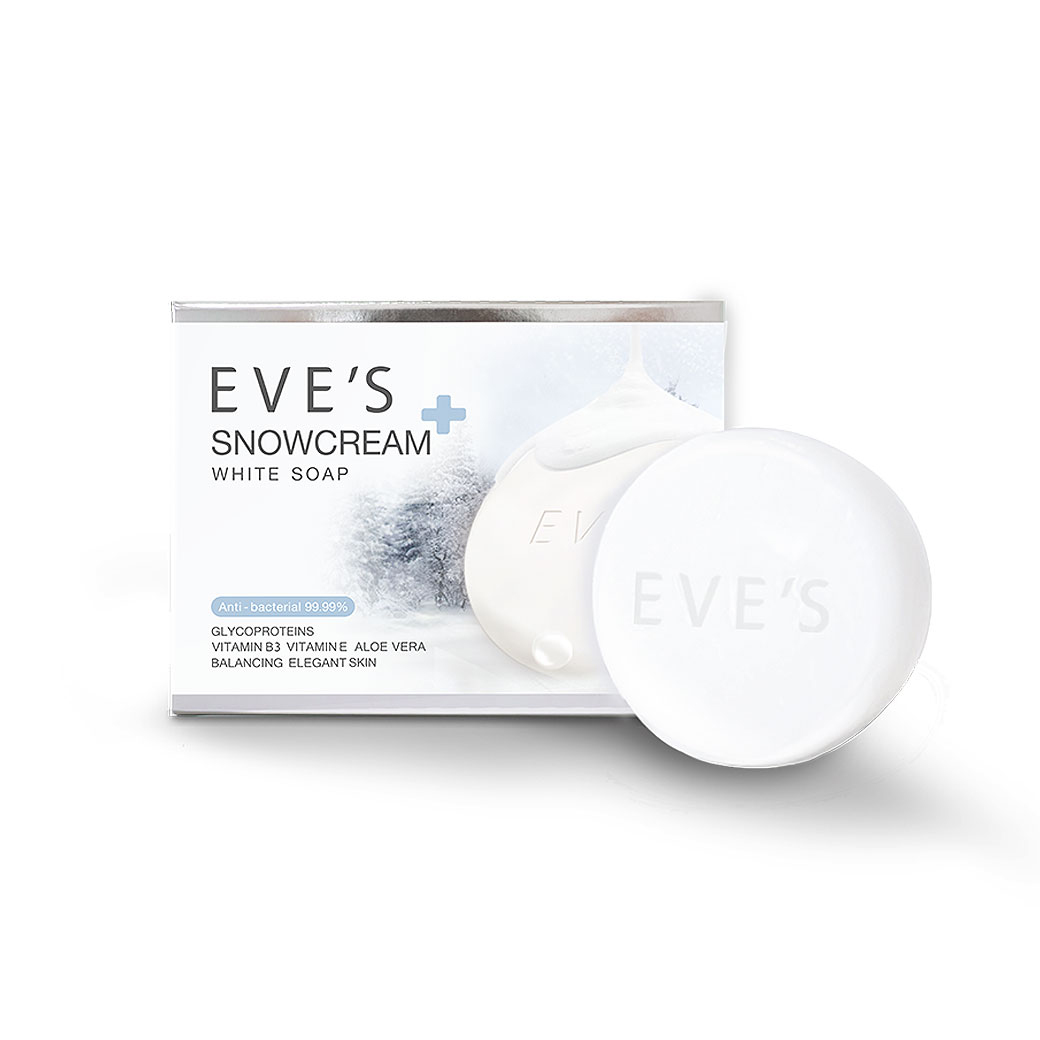 SNOWCREAM WHITE SOAP สบู่อีฟส์ ลดสิว ผิวขาว ฆ่าเชื้อไวรัส (ANTI BACTERIAL 99.99%)