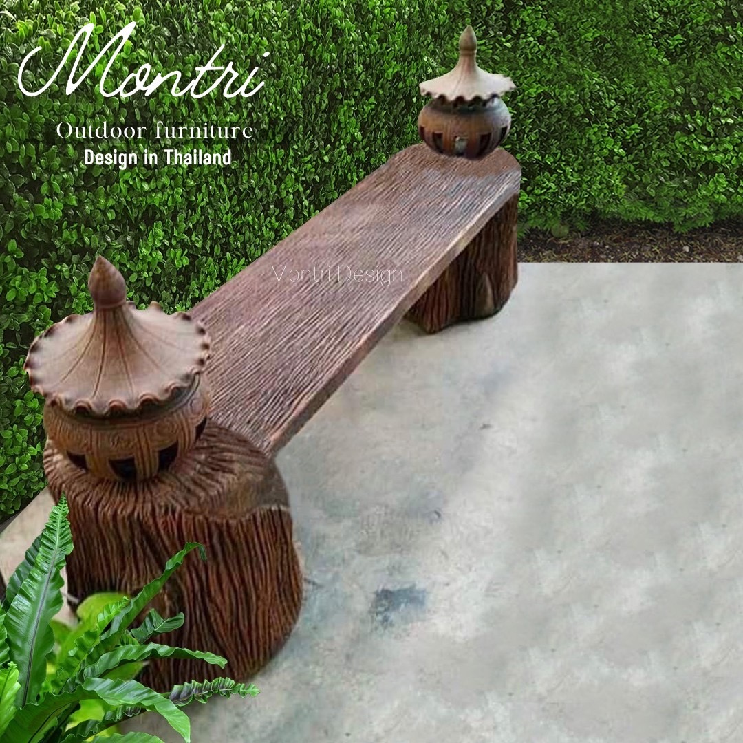 ม้านั่งสนาม มีโคมไฟสำเร็จรูปมาในตัว ทรงตรง โคมไฟสนาม เก้าอี้สนาม เก้าอี้กลางแจ้ง ม้านั่งปูนลายไม้