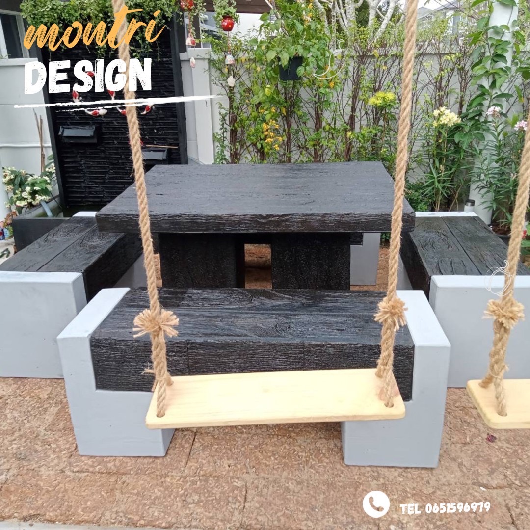 ชุดโต๊ะสนามปุนลายไม้ โต๊ะไม้หมอนโมเดิร์น โต๊ะชุดลายไม้ รุ่น FA01 ขนาด 120*90 cm.