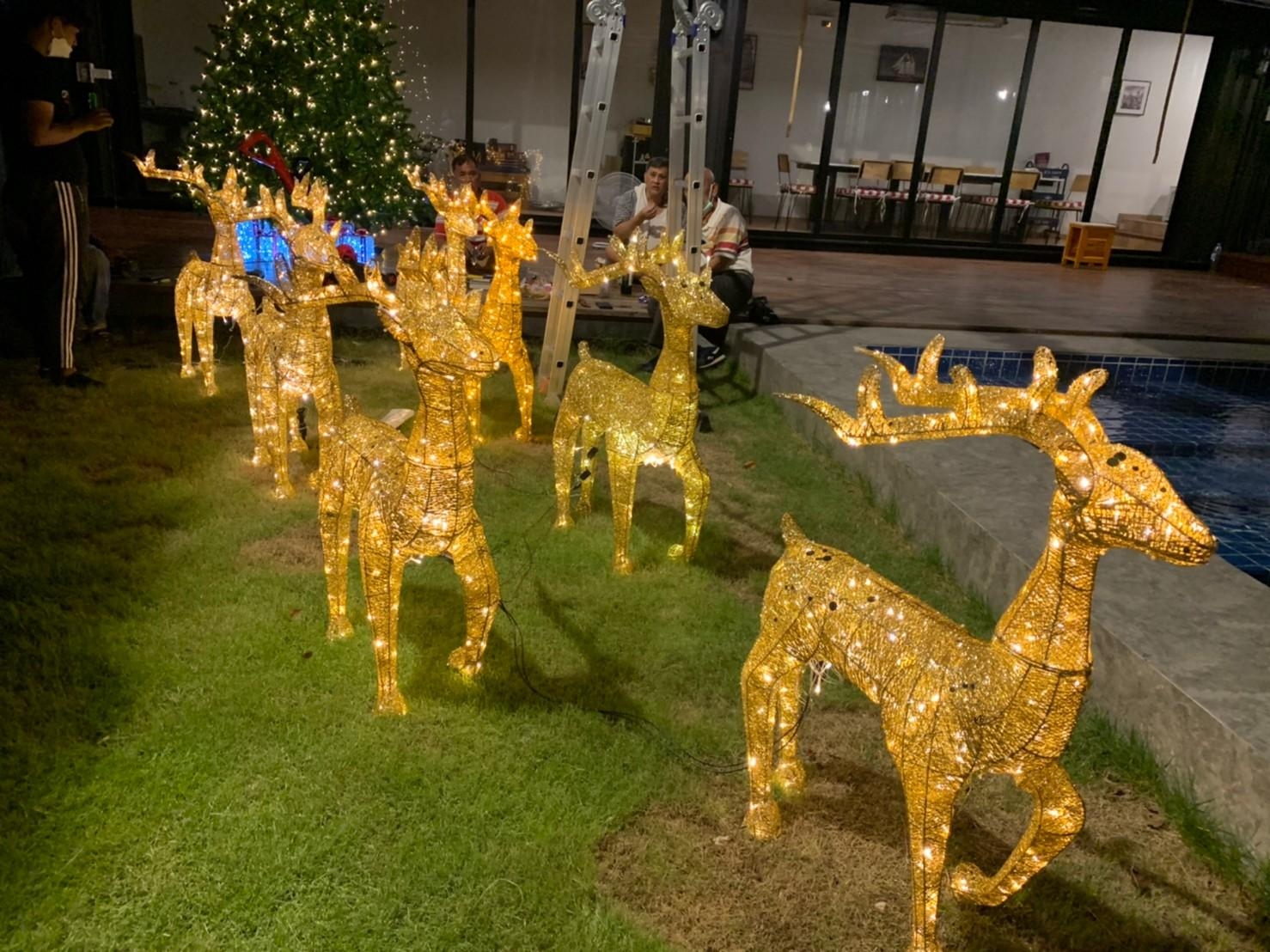 ของตกแต่ง ชุดกวางเรนเดียรืประดับไฟ จัดแต่งในลานกิจกรรม สามารถเช่านำไปติดตั้ง ในพื้นที่ภายนอกอาคารได้ตามความต้องการ