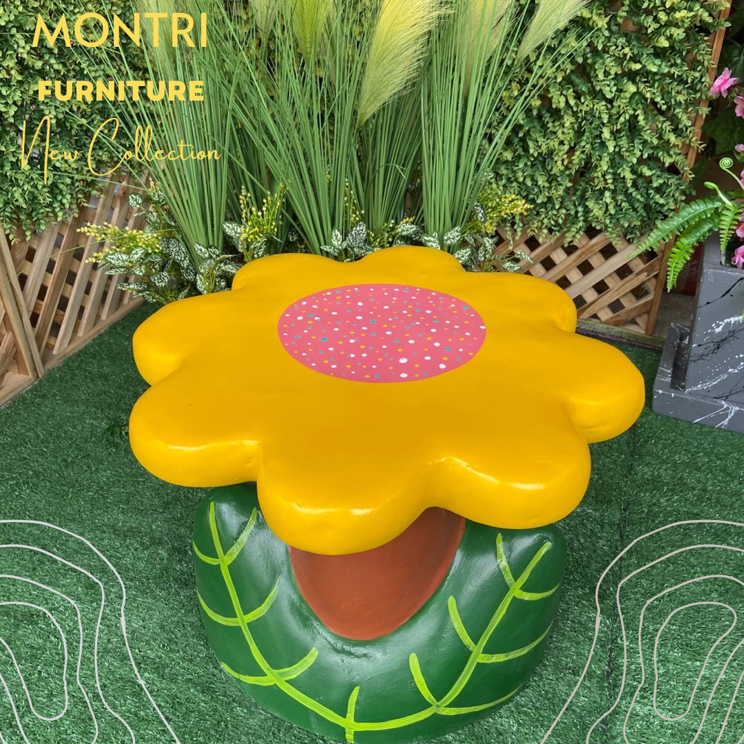 เก้าอี้ปูนรูปดอกไม้ สุดน่ารัก เก้าอี้ดอกไม้ปูนปั้น เก้าอี้ปูนปั้นรูปดอกไม้ ม้านั่งสนามในสวน (สีเหลือง)