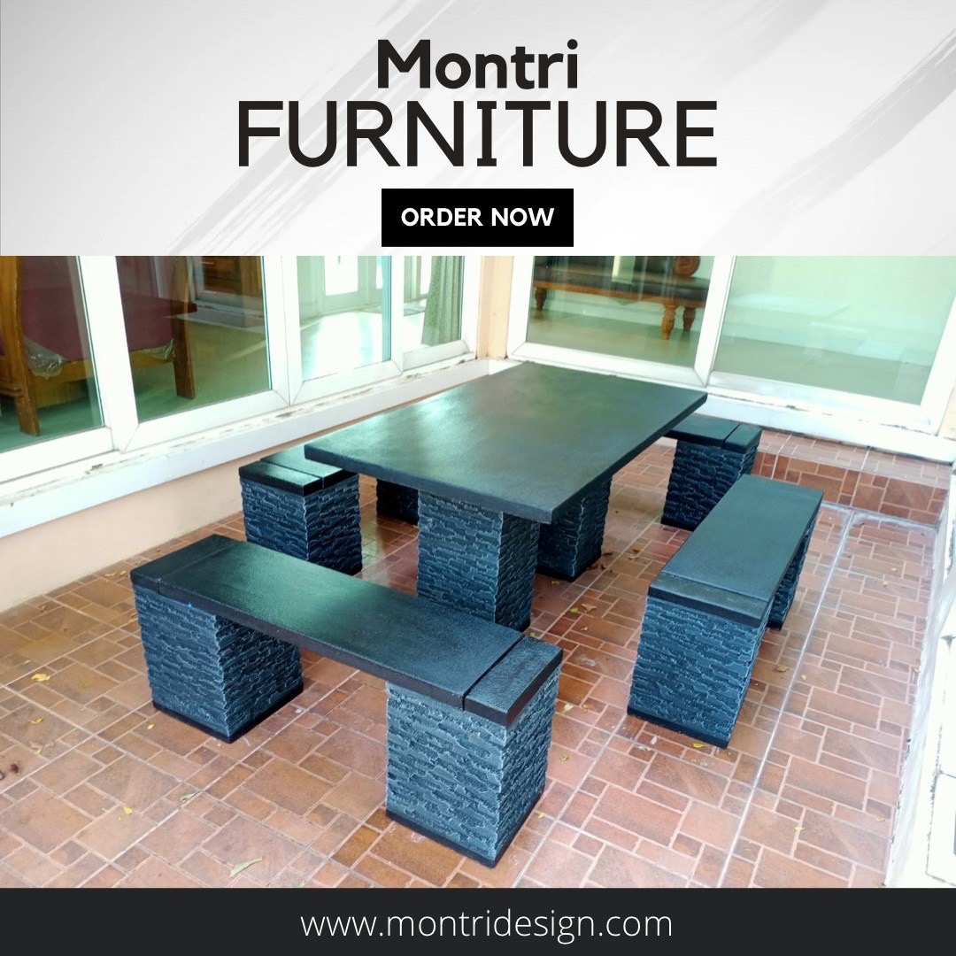 ชุดโต๊ะสนามปูนสไตล์โมเดิร์น โต๊ะปูนสนาม ชุด 8 ที่นั่ง พาดยาว