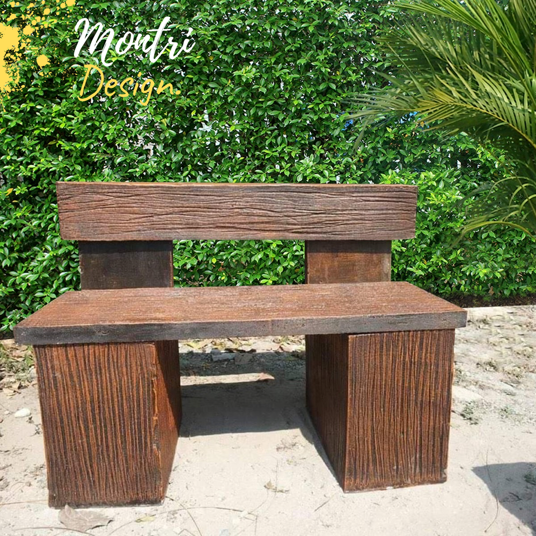 เก้าอี้สนามพนักพิง เก้าอี้ปูนลายไม้ ม้านั่งเล่นในสวน เก้าอี้ปูนพนักพิงลายไม้ ขนาดยาว 1 เมตร