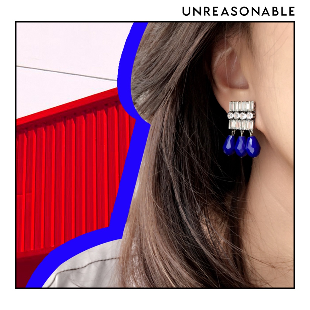 ต่างหู Drop สีน้ำเงิน ต่างหูคลิป ต่างหูก้านเงินแท้ น้ำหนักเบา สวยใส่สบาย UA0718-01 Unreasonable Accessories