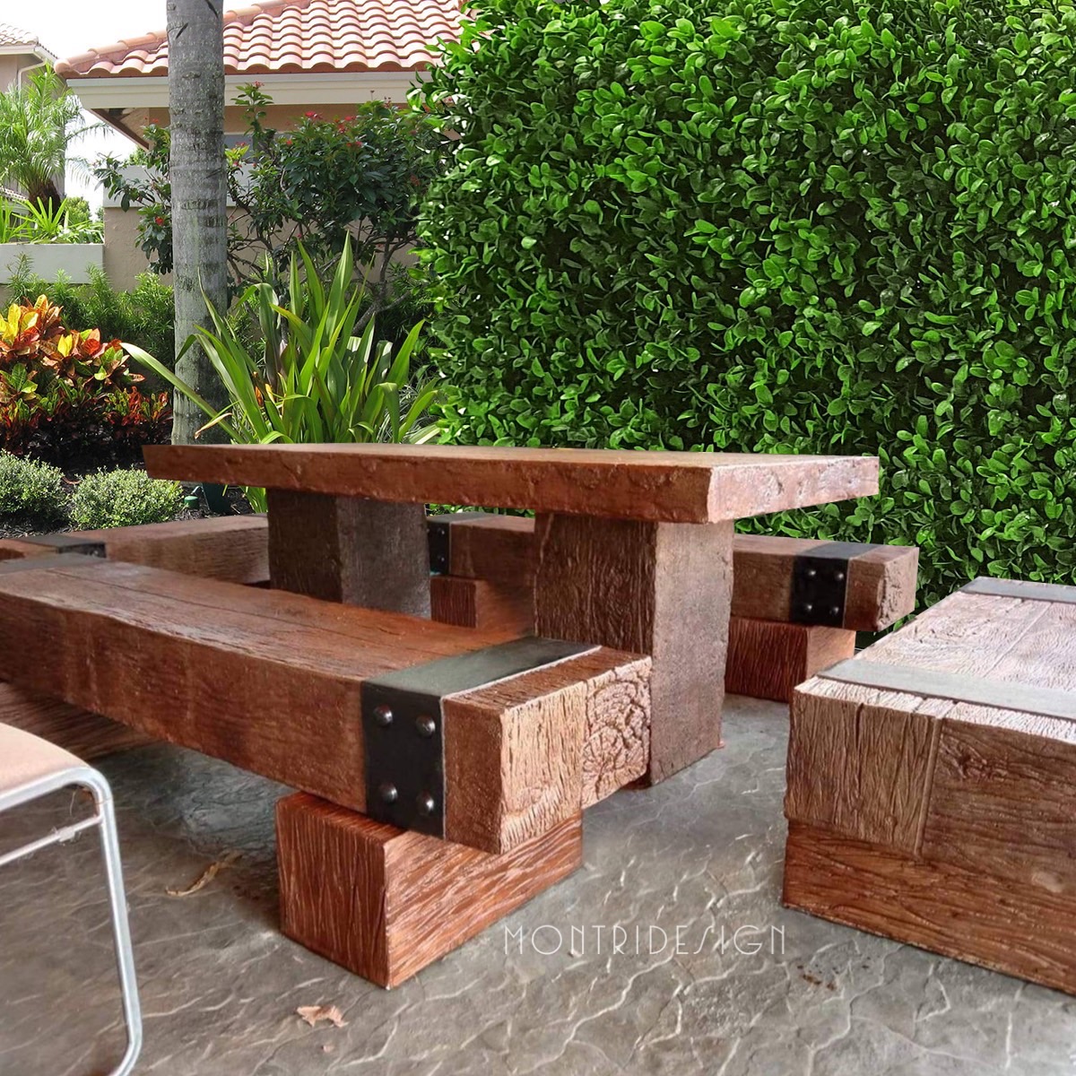 ชุดโต๊ะสนามปุนลายไม้ โต๊ะไม้หมอนโมเดิร์น รุ่น FF03 ขนาด 180*90 cm.