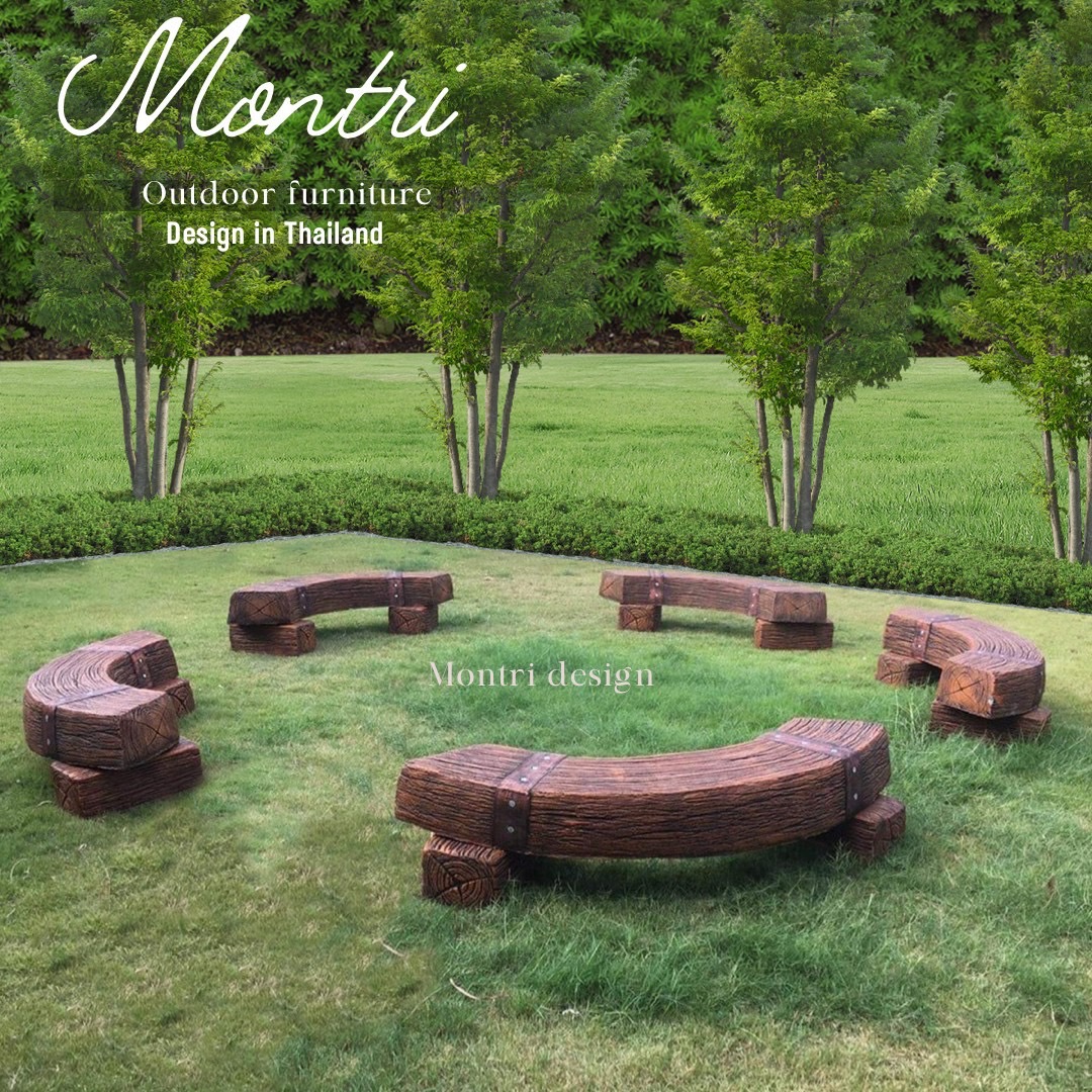 เก้าอี้รอบต้นไม้ เก้าอี้ไม้หมอนทรงโค้ง เก้าอี้ปูนลายไม้ รุ่น Reef05 ม้านั่งปูน