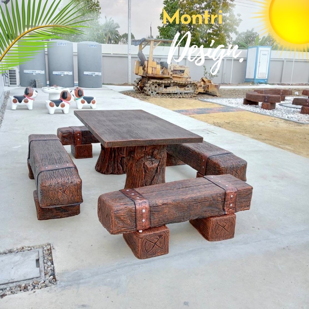 โต๊ะปูนลายไม้ ชุดโต๊ะปูนลายไม้ โต๊ะลายไม้ รุ่น ingFah 99 แผ่นโต๊ะ ยาว 170 cm. กว้าง 90 cm.