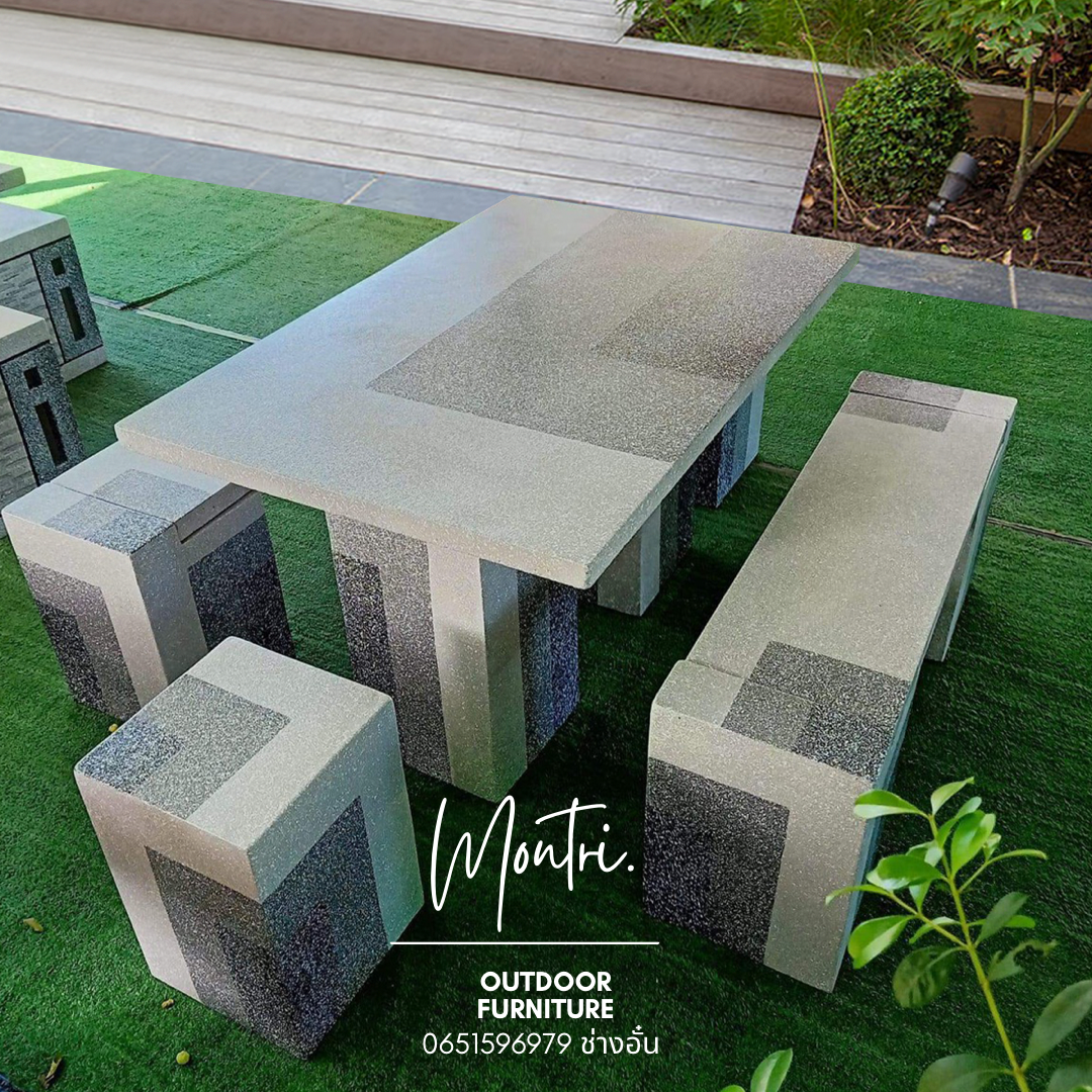ชุดโต๊ะสนามปูนปั้น ชุดโต๊ะปูนสไตล์โมเดิร์น ลายหินอ่อน ชุด 6 ที่นั่ง luxury Table