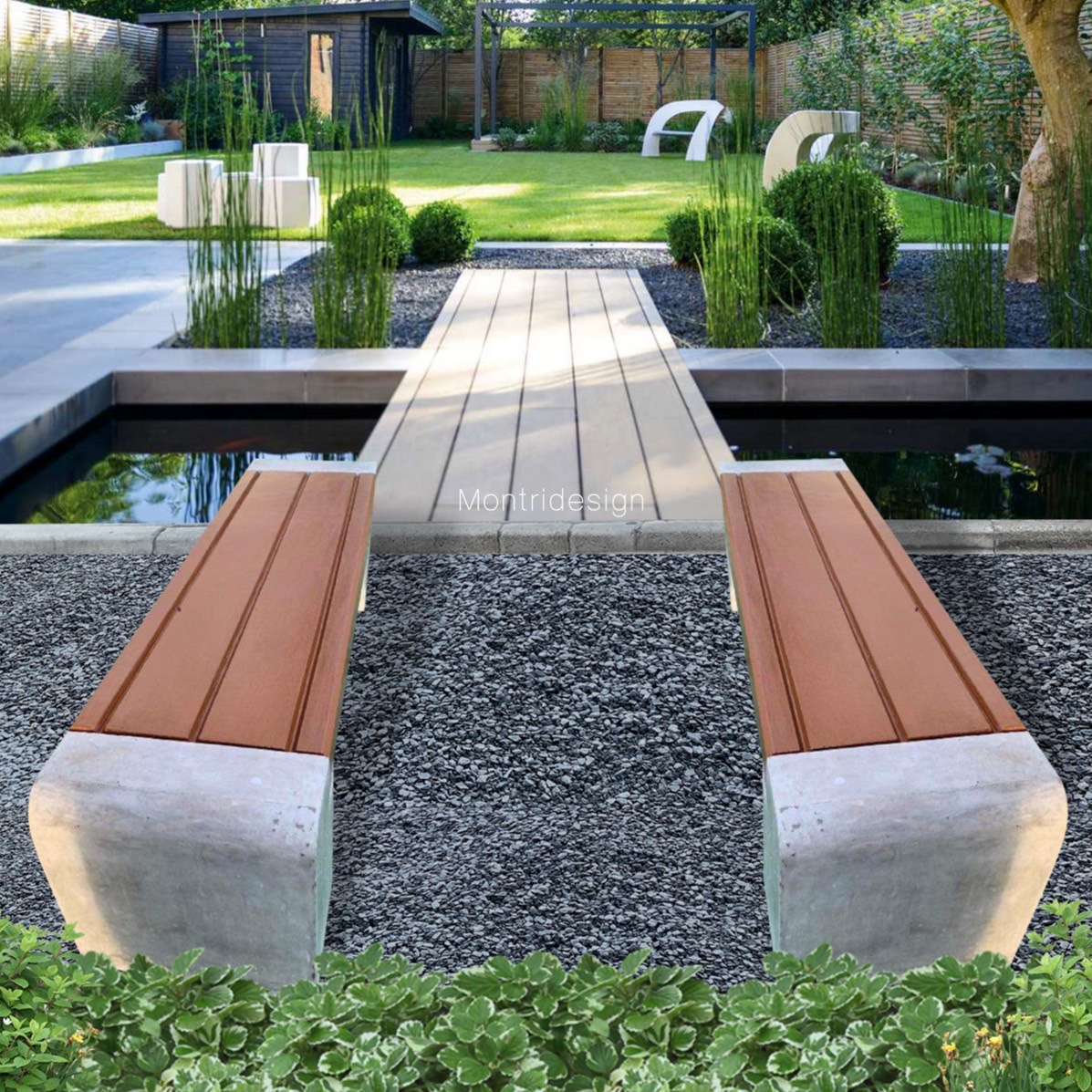 ม้านั่งสนาม เก้าอี้สนาม เก้าอี้คอนกรีต เก้าอี้ปูนเปลือย รุ่น Montridesign 02