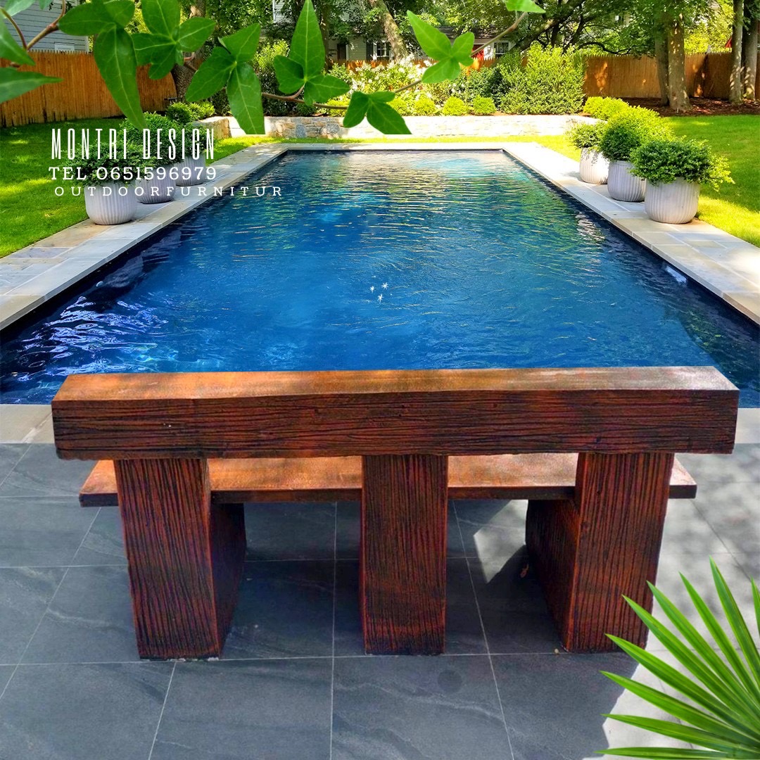 เก้าอี้สนามพนักพิง เก้าอี้ปูนลายไม้ ม้านั่งเล่นในสวน เก้าอี้ปูนพนักพิงลายไม้ ขนาดยาด 180 cm.