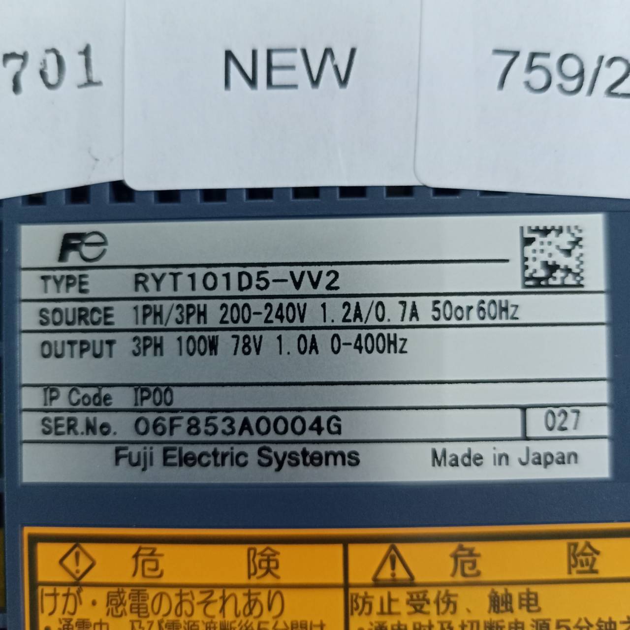 SERVO DRIVE " FUJI " MODEL : RYT101D5-VV2