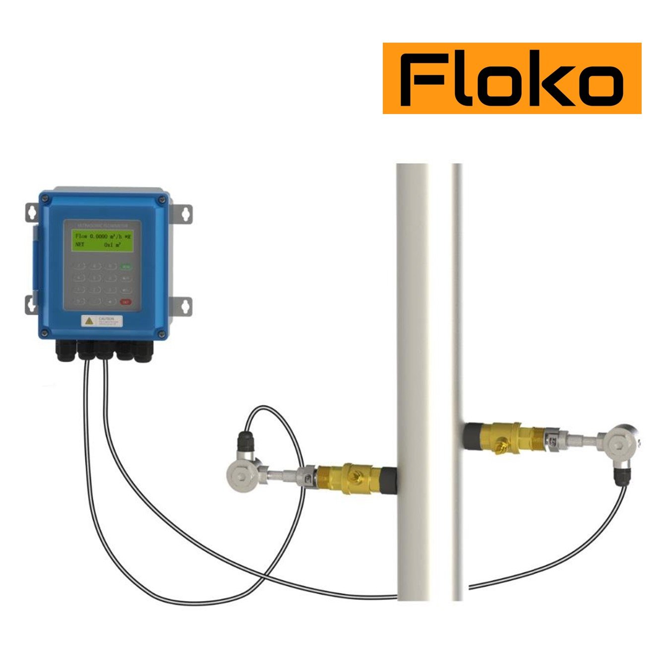 Floko FM-200I-TC-1 (transducer sensor TC-1) เครื่องวัดอัตราการไหลของเหลว แบบอุลตร้าโซนิค ชนิดเจาะท่อ Wall Mount ultrasonic flowmeter insertion type