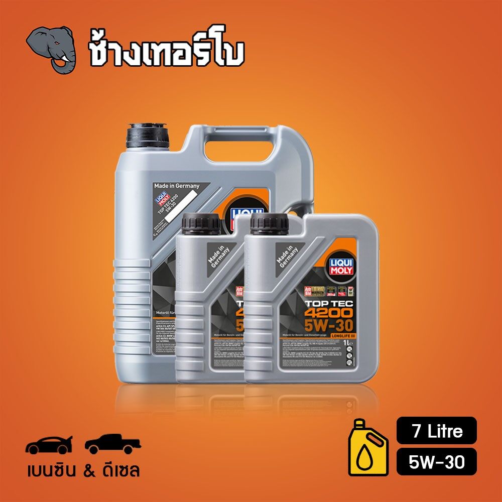 ⭐ส่งฟรี+กรอง 🟥LIQUI MOLY ⏩Top Tec 4200⏪ 5W-30 น้ำมันเครื่อง สังเคราะห์แท้ 5w30 ขนาด 7 ลิตร