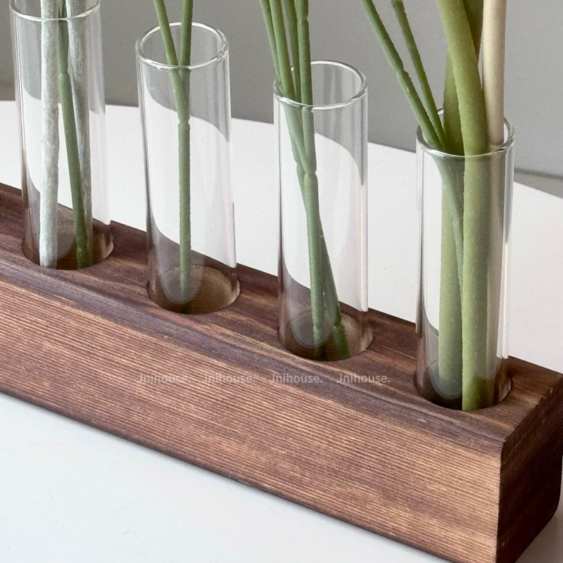 [พร้อมส่ง] Jnihouse : แจกันแท่งฐานไม้ แจกันฐานไม้ แจกันมินิมอล (Flower vase)