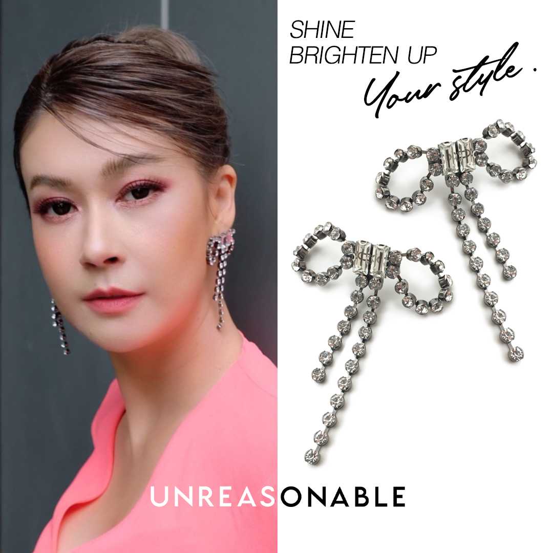ต่างหูโบว์ Crystal ต่างหูคลิป ต่างหูก้านเงินแท้ น้ำหนักเบา สวยใส่สบาย UA0623-01 Unreasonable Accessories