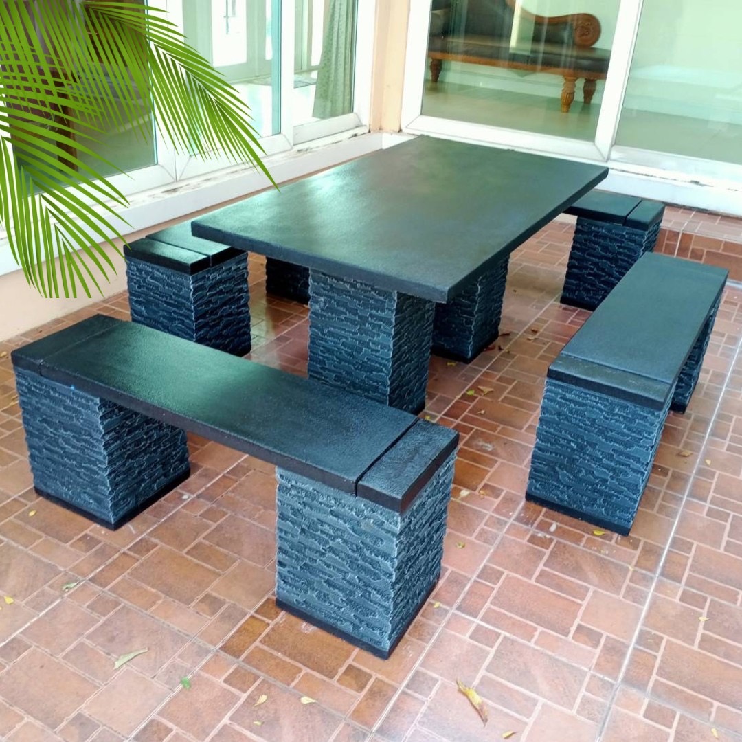 ชุดโต๊ะสนามปูนสไตล์โมเดิร์น โต๊ะปูนสนาม ชุด 8 ที่นั่ง พาดยาว