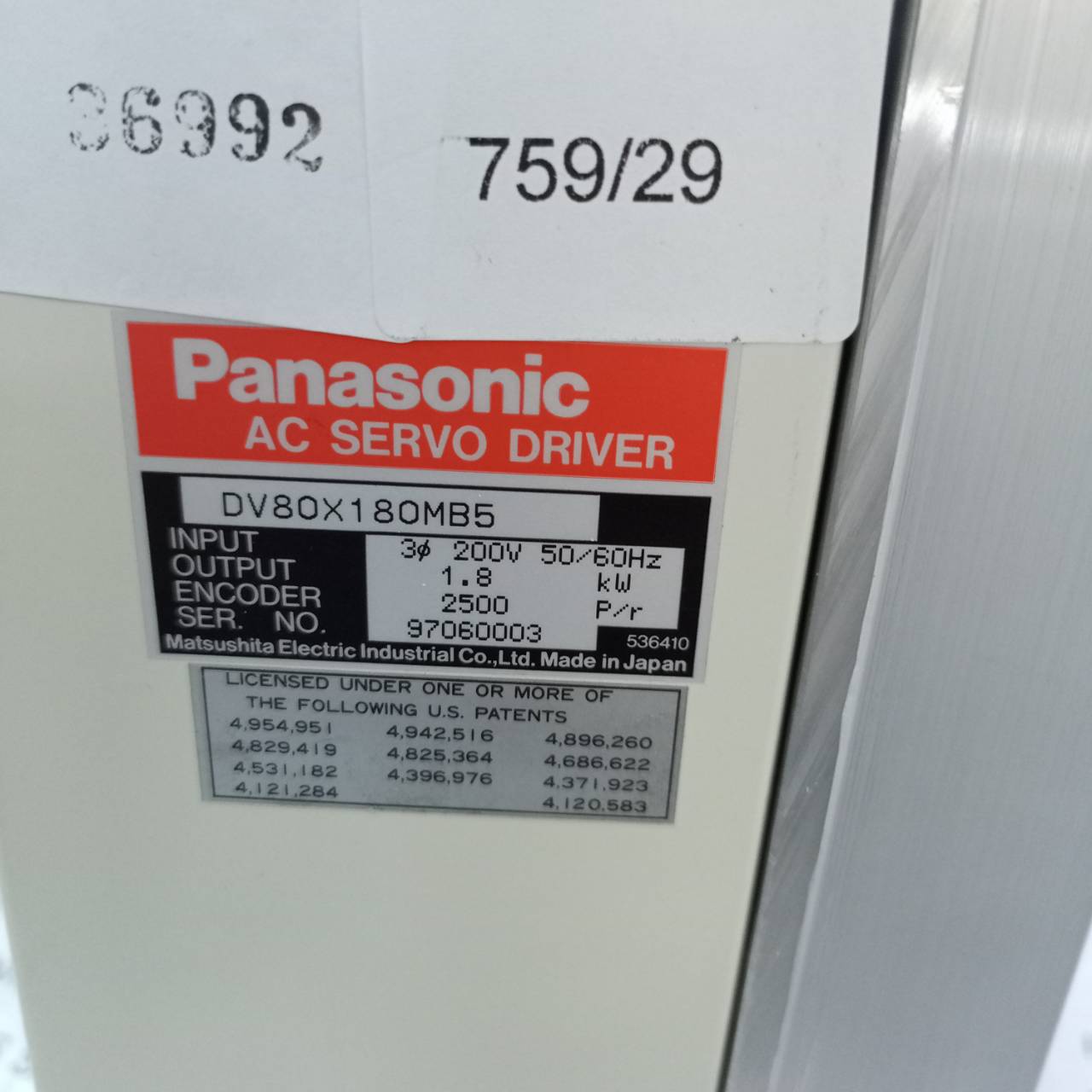SERVO DRIVE " PANASONIC " MODEL : DV80X180MB5