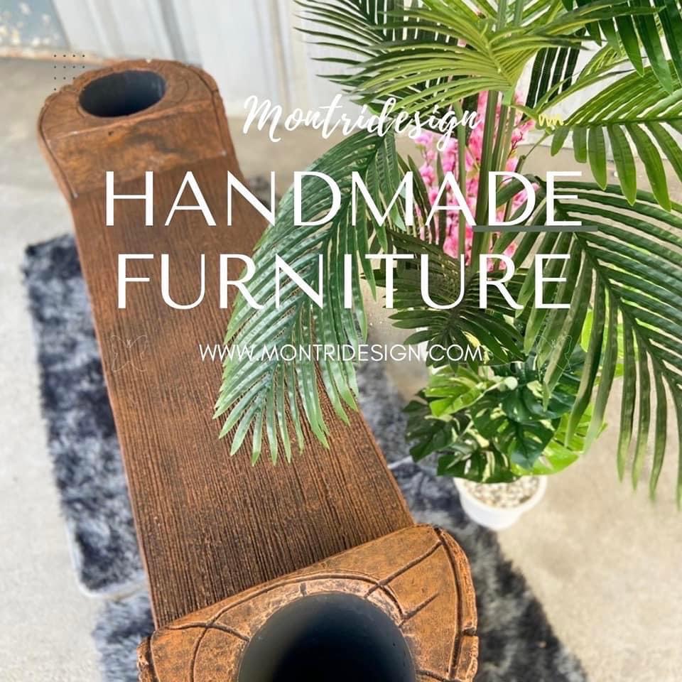 เก้าอี้สนามปูนลายไม้ 2in1 เก้าอี้กระถางต้นไม้ งาน DIY ทำจากปูนปั้นสด เสมือนไม้จริง ดูเป็นธรรมชาต ปัดสีด้วยมือสุดปราณีต