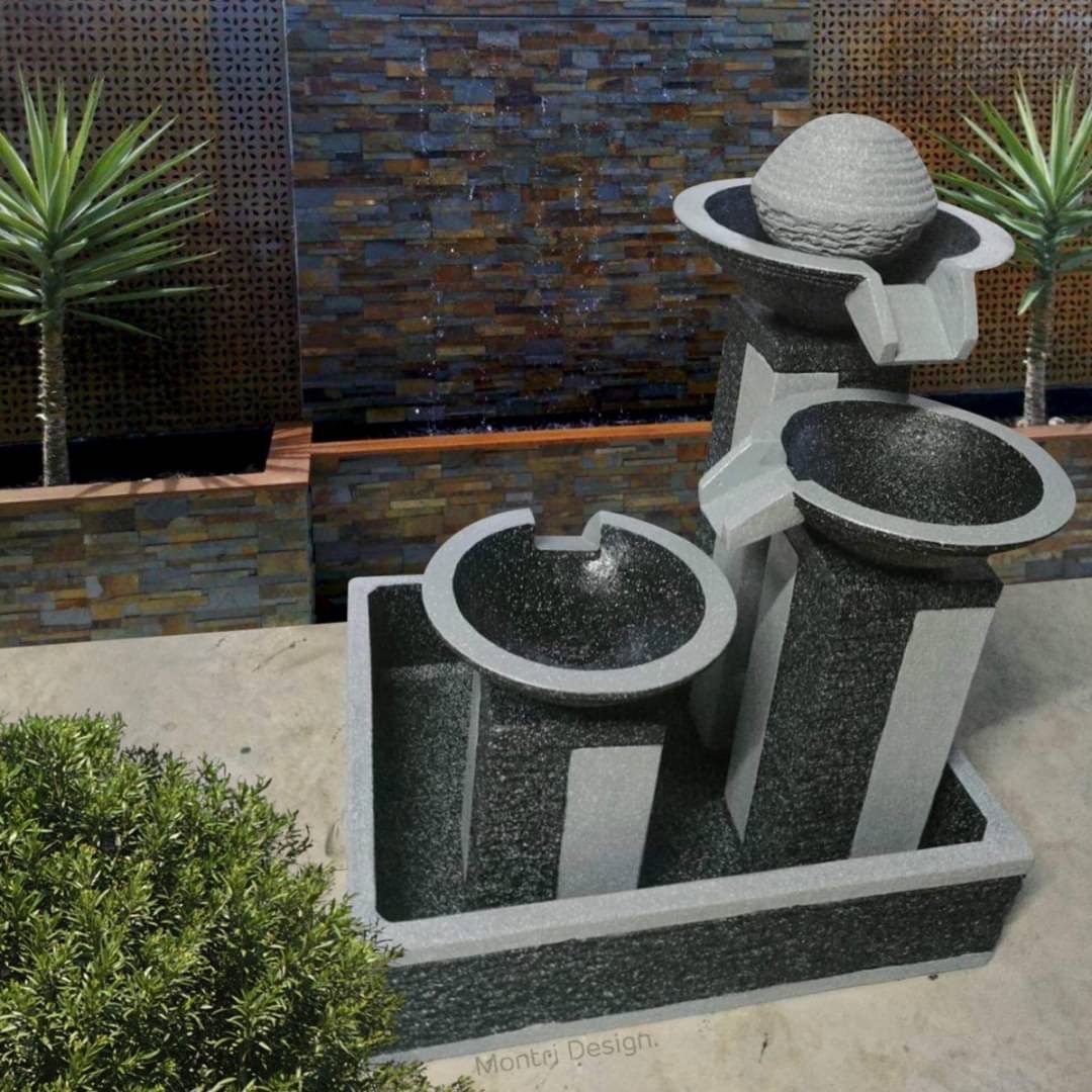 น้ำพุเสริมฮวงจุ้ย น้ำล้นแต่งสวน ชุดน้ำล้น ชุดน้ำพุตั้งพื้น ฟรีปั้มน้ำพร้อมติดตั้ง รุ่น น้ำเท 3 ชั้น