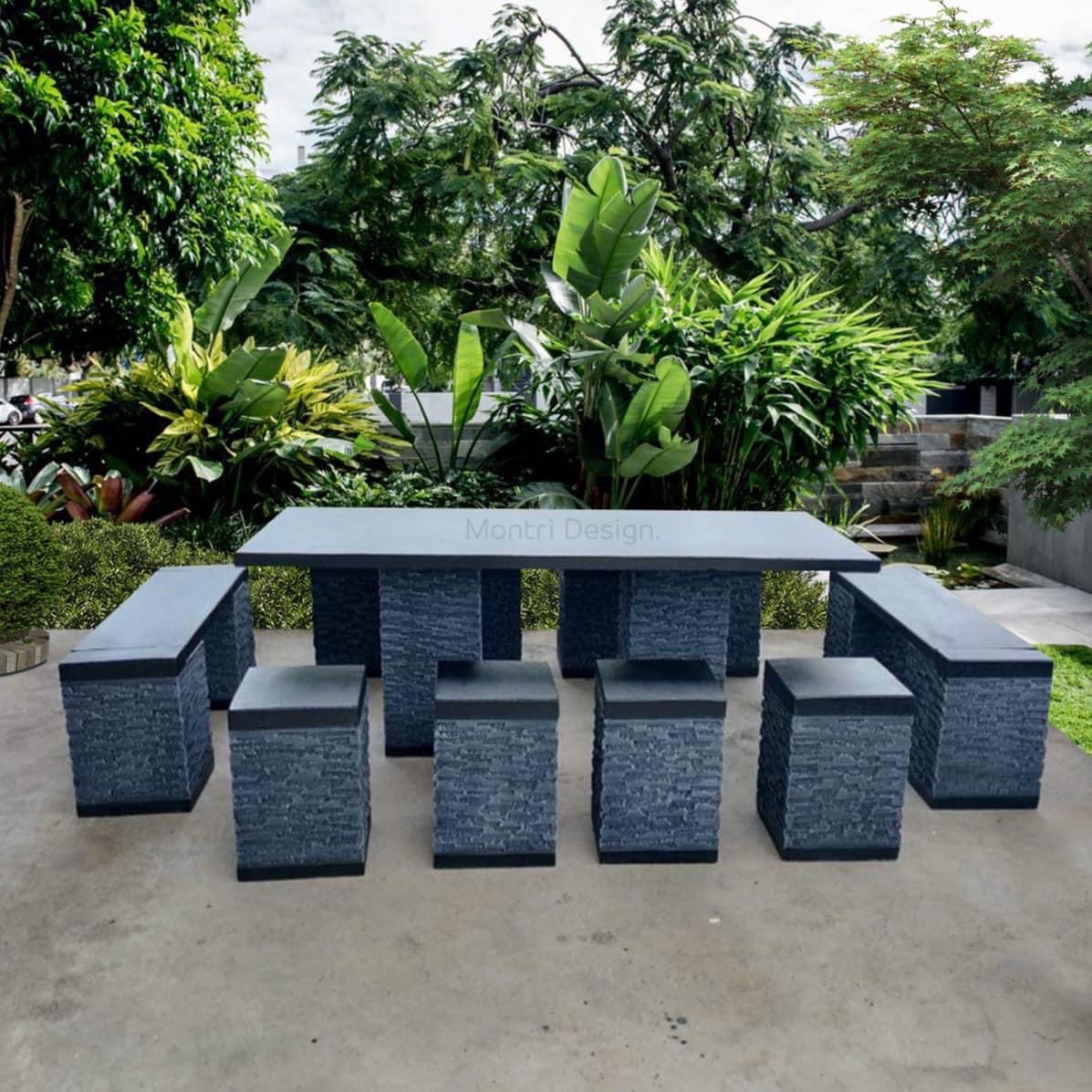 โต๊ะสนามปูนปั้น โต๊ะปูนโมเดิร์น โต๊ะสนามปูน เฟอร์นิเจอร์สนาม ชุด 12 ที่นั่ง