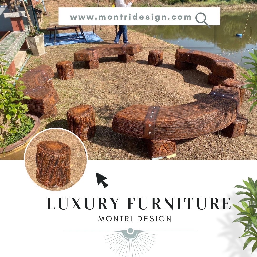 เก้าอี้กลางแจ้ง ใช้ชีวิตแบบ Outdoor Life เก้าอี้ไม้หมอน เก้าอี้สนามในสวน เก้าอี้ปูนลายไม้