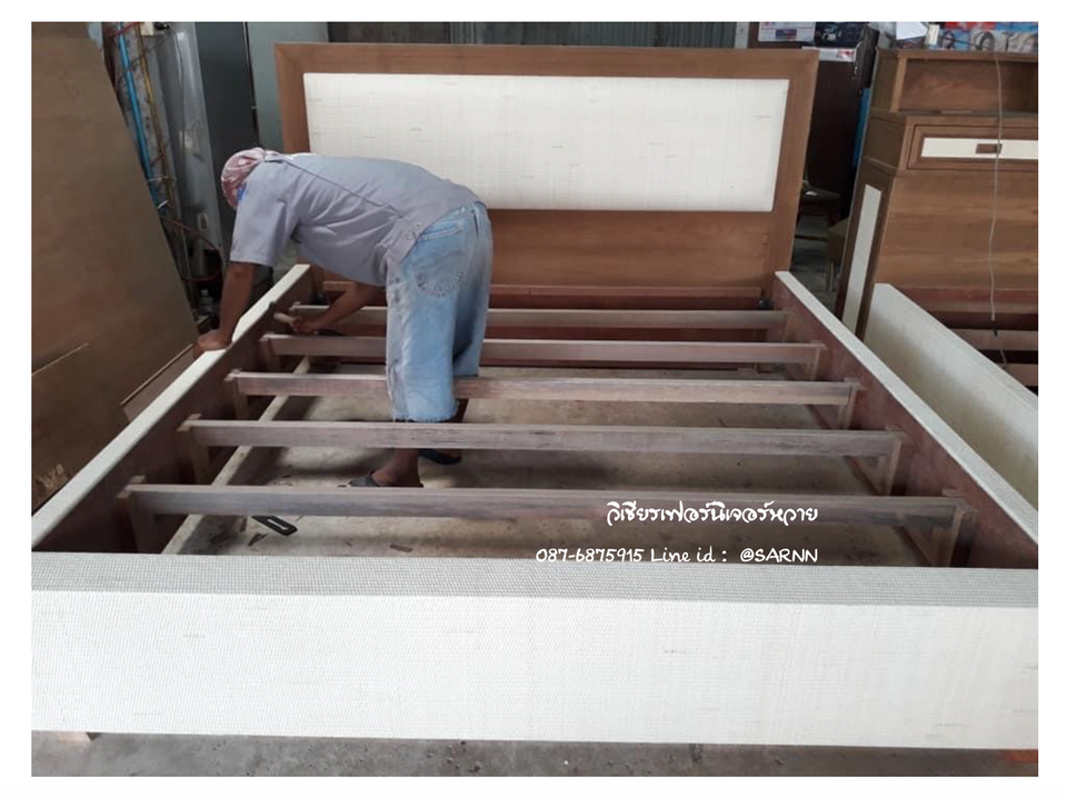 เตียงหวายแท้หัวเตียงบุฟองน้ำสานหวาย