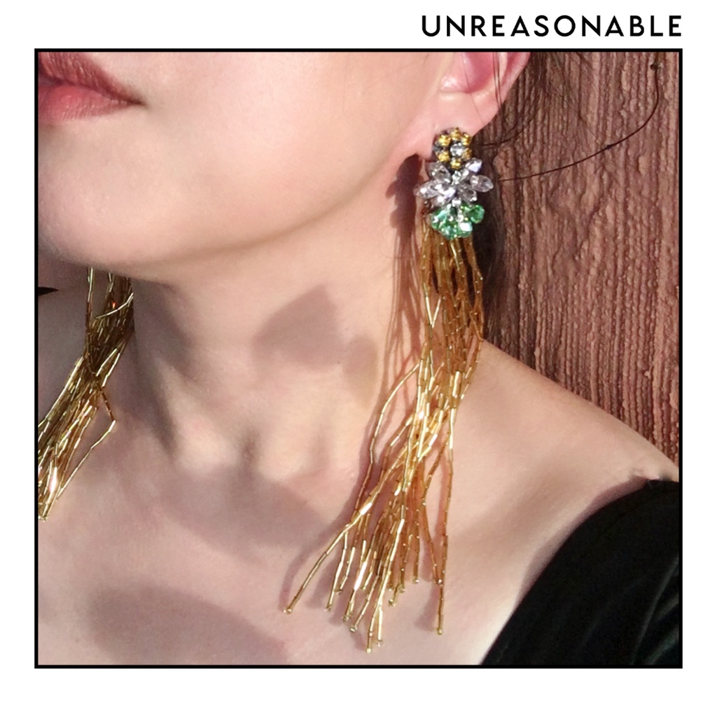 ต่างหูยาว สีทอง ต่างหูคลิป ต่างหูก้านเงินแท้ UA0754-01 Unreasonable Accessories