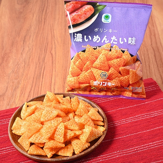 Polinky corn snack spicy mentaiko ขนมข้าวโพดเมนไทโกะจาก Family mart ญี่ปุ่น (ขนาด 60 g.)