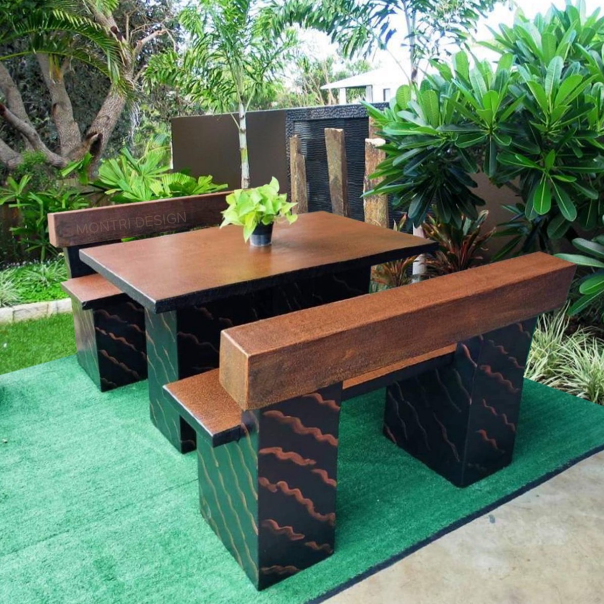 ชุดโต๊ะปูนโมเดิร์น โต๊ะปูนโมเดิร์นเก้าอี้พนักพิง โต๊ะสนาม โต๊ะสนามกลาง รุ่น LA611 ลายไม้ ขนาด 120*80 cm.