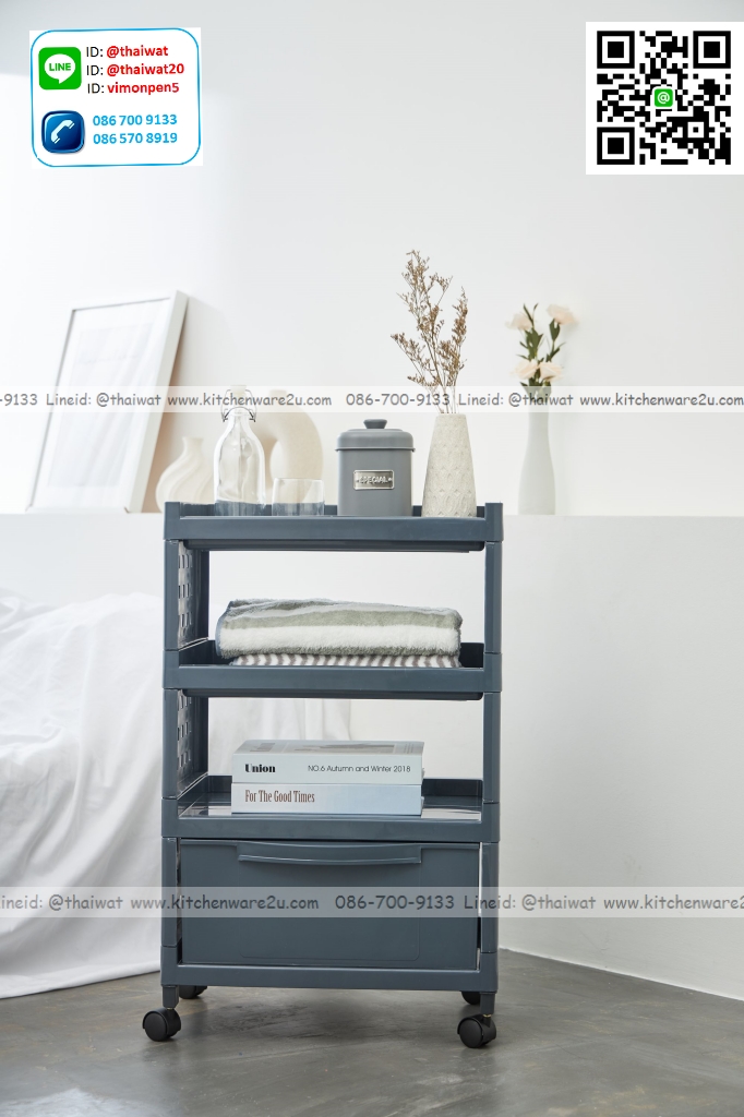 P06752 ชั้นวางของเอนกประสงค์ 2 ลิ้นชัก 3 ชั้น (48*30*98 cm) มีล้อ ดีไซน์ใหม่ No.1072 ราคาขายส่งต่อ 6 ชุด: เฉลี่ย 350 บต่อชุด