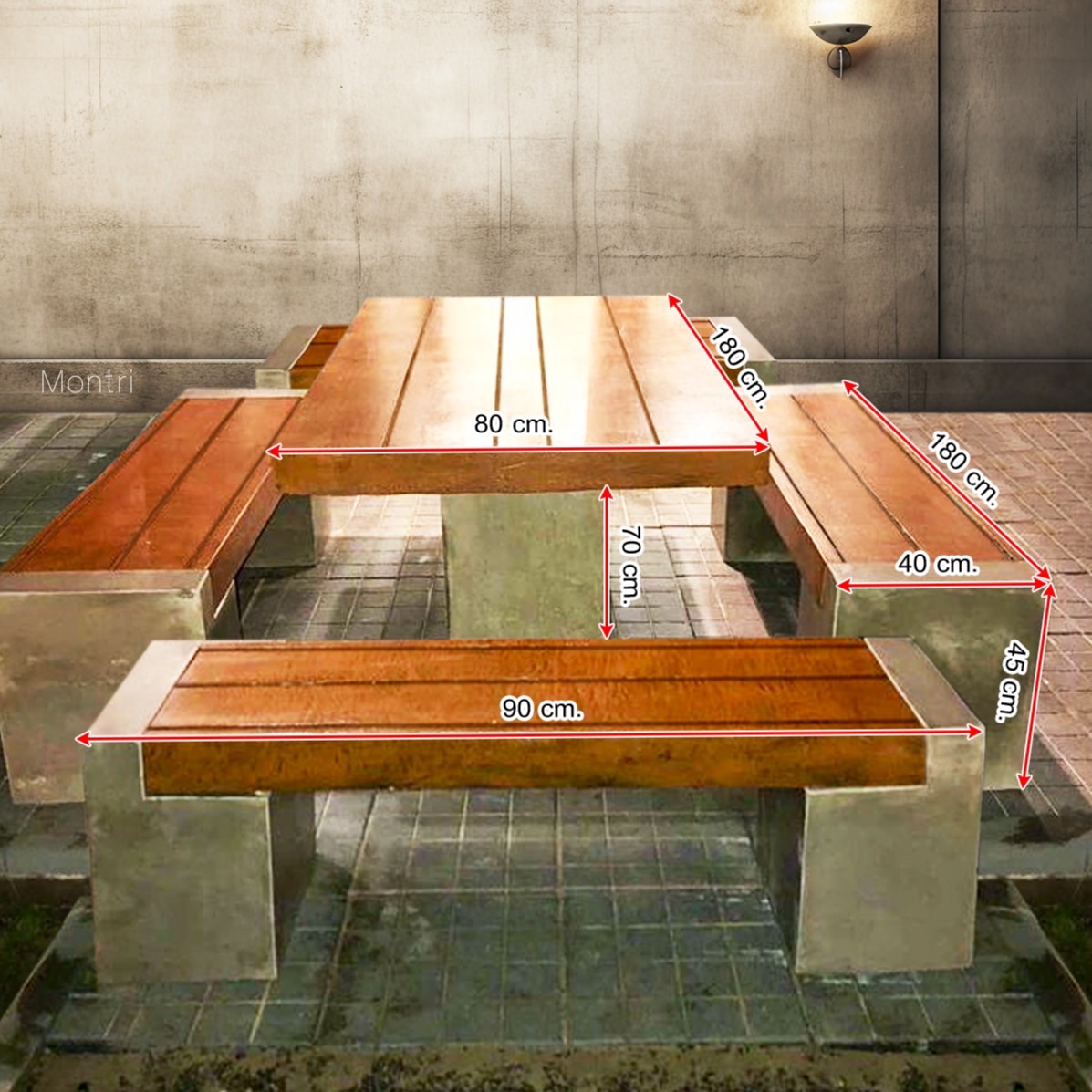 ชุดโต๊ะสนาม จัมโบ้ 180 ซม. ลายไม้ระแนง คอนกรีตโมเดิร์น เฟอร์นิเจอร์สนาม เน้นความทันสมัยและเรียบง่ายของดีไซน์