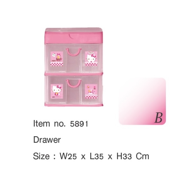 P10449 ลิ้นชัก 2 ชั้น ฝาบนใส่เครื่องเขียนได้ ลายคิตตี้ (25*35*33 cm) เกรดเอ สีสวย ลิขสิทธิ์ถูกต้อง No.5891 (ราคาส่งต่อ 6 ชุด:275 บชุด)