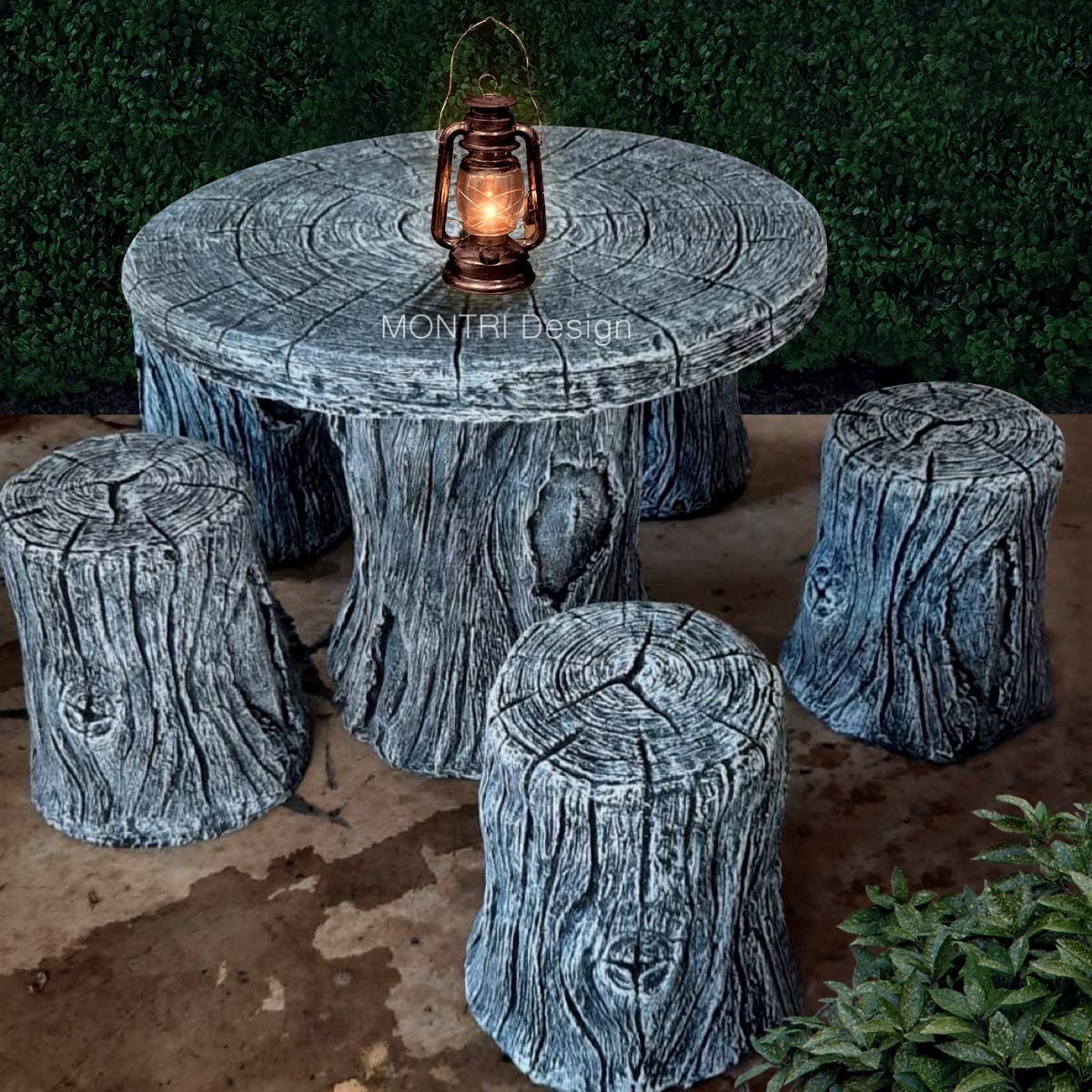 ชุดโต๊ะปูนลายไม้ ชุด 5 ที่นั่ง รุ่น Ocha 5 ที่นั่ง โต๊ะกลมปูนลายไม้