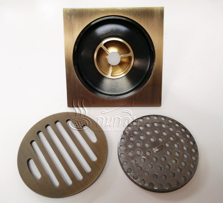 ชุดฟลอร์เดรนทองเหลืองแท้ ลายเสี้ยนดำ พร้อมอุปกรณ์กันกลิ่นทองเหลือ ตะแกรงกันกลิ่น