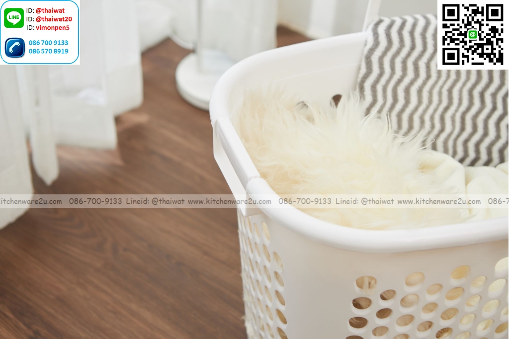 P13535 ตะกร้าเอนกประสงค์มีหูหิ้ว (51*40.5*40 cm) สีขาว เกรดเอ No.5054 (ราคาขายส่งต่อ 12 ใบ:เฉลี่ย 150 บต่อใบ)