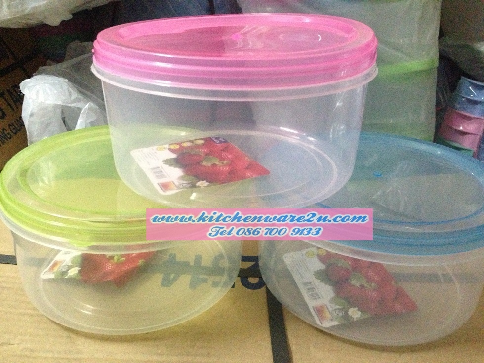 P07716 กล่องเวฟกลม ฝาสี 2 ลิตร (20*20*10 cm) ราคาส่งต่อ 12 โหล: 144 ใบ:เฉลี่ย 197.5 บาทต่อโหล