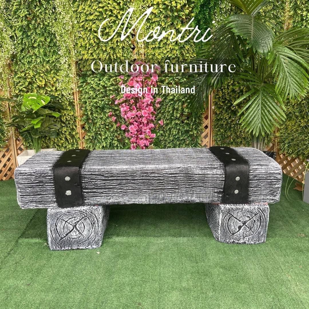 เก้าอี้ไม้หมอน ม้านั่งไม้หมอน เก้าอี้ปูนลายไม้ สีเทาควันบุหรี่ ขนาด 30*120*40