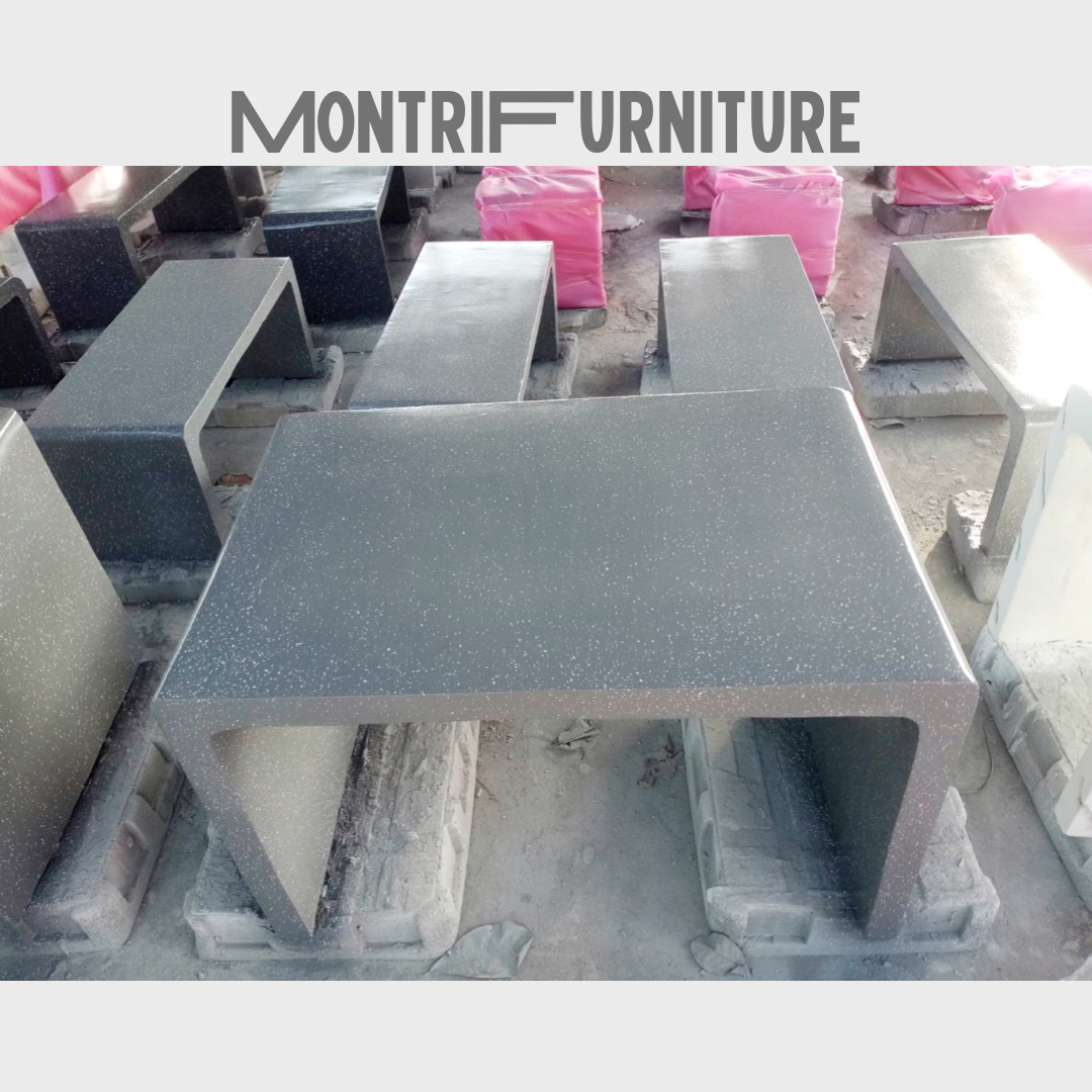 โต๊ะปูนซีเมนต์สไตล์ลอฟท์ รุ่น BigLoft Luxury 2023 ลายหินอ่อน สีเทาอ่อนเม็ดขาว ชุดโต๊ะลอฟ์ขขนาดใหญ่