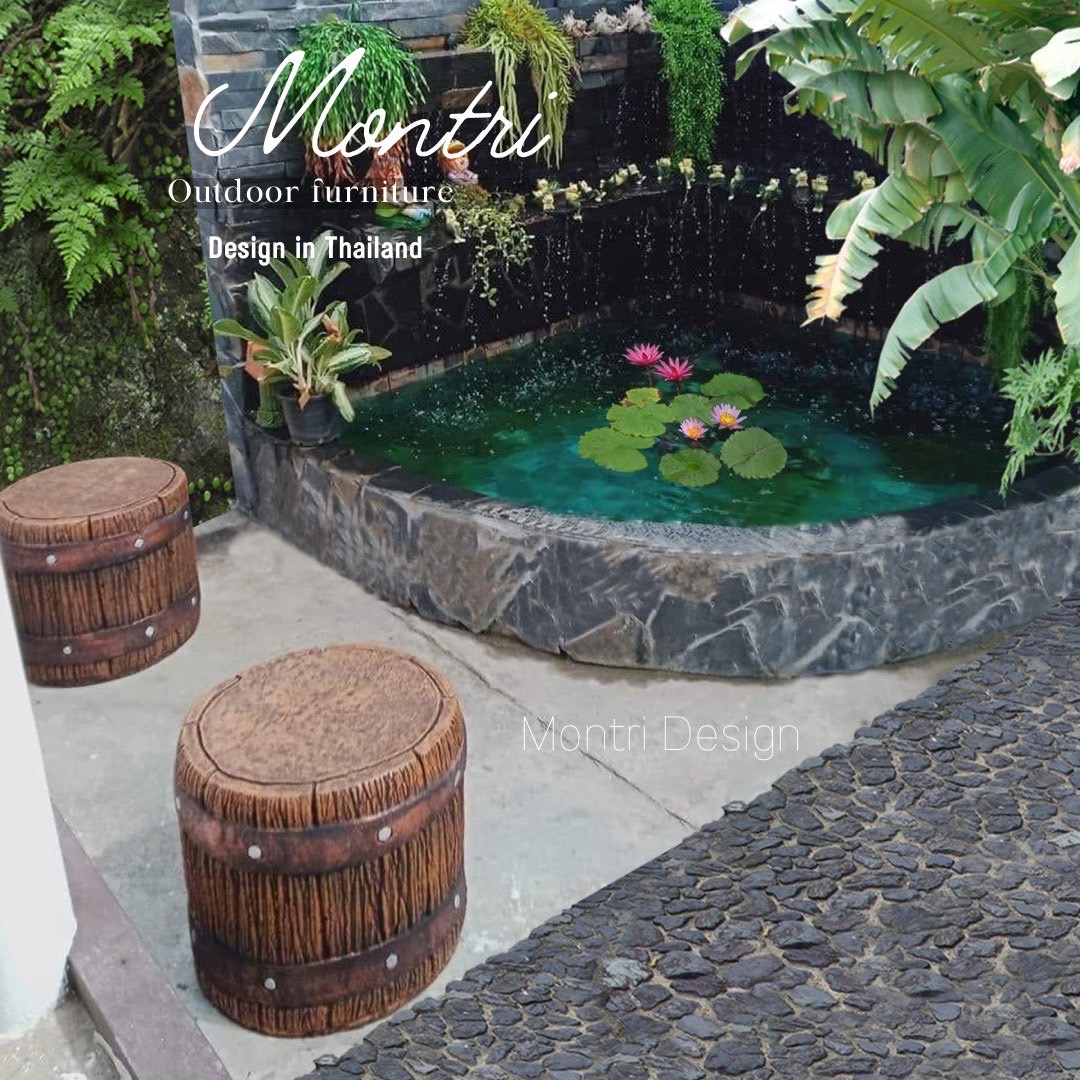 เก้าอี้สตูล เก้าอี้กลม เก้าอี้ตอไม้ เก้าอี้แต่งสวน ม้านั่งสนาม ม้านั่งสนามปูนลายไม้ ขนาด 40*40 cm.