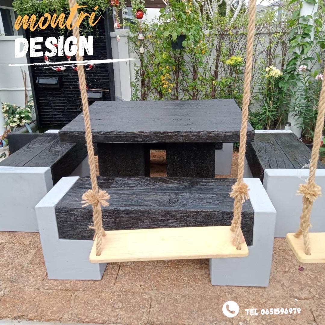 ชุดโต๊ะสนามปุนลายไม้ โต๊ะไม้หมอนโมเดิร์น โต๊ะชุดลายไม้ รุ่น FA01 ขนาด 120*90 cm.