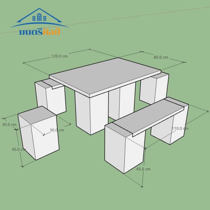 ชุดโต๊ะสนามปูน โต๊ะปูนสนาม ชุดโต๊ะสนาม เฟอร์นิเจอร์สนาม ชุด 6 ที่นั่ง