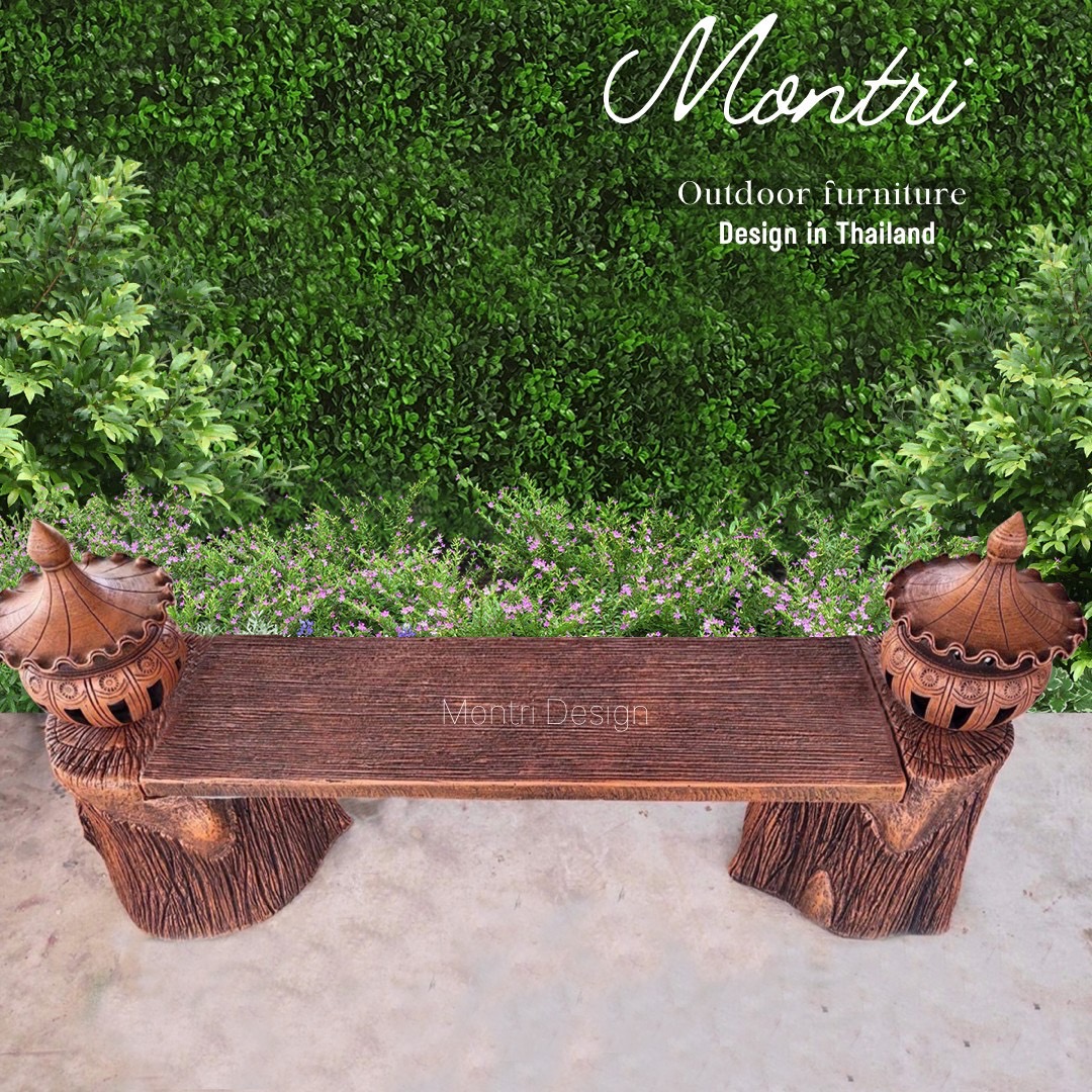 ม้านั่งสนาม มีโคมไฟสำเร็จรูปมาในตัว ทรงตรง โคมไฟสนาม เก้าอี้สนาม เก้าอี้กลางแจ้ง ม้านั่งปูนลายไม้