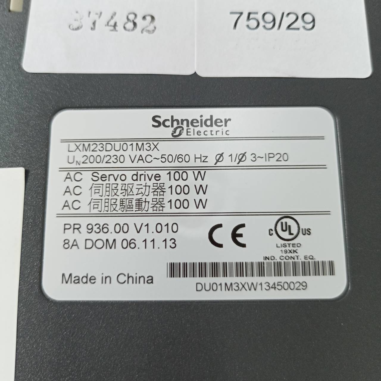 SERVO DRIVE " SCHNEIDER " MODEL : LXM23DU04M3X