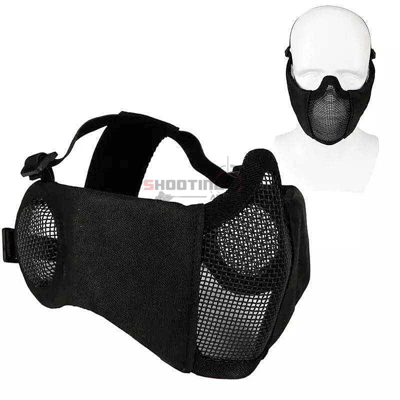 หน้ากากตะแกรงครึ่งหน้าแก้มผ้า ปิดหูตะแกรงเหล็ก