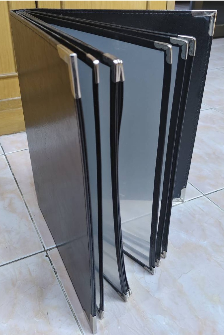 แฟ้มซองใส่เมนูอาหารโบรชัวร์ เอกสาร ซองใส ปกหนัง 8ซอง16หน้า food menu pouch แฟ้มปกหนังเอนกประสงค์