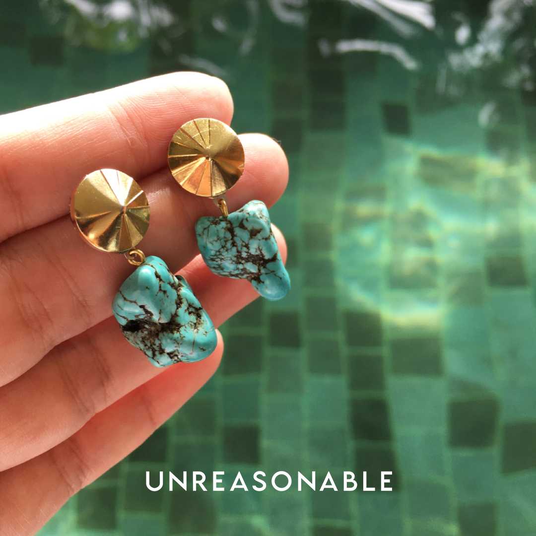 ต่างหู สี Turquoise ต่างหูคลิป ต่างหูก้านเงินแท้ น้ำหนักเบา สวยใส่สบาย UA0777-01 Unreasonable Accessories