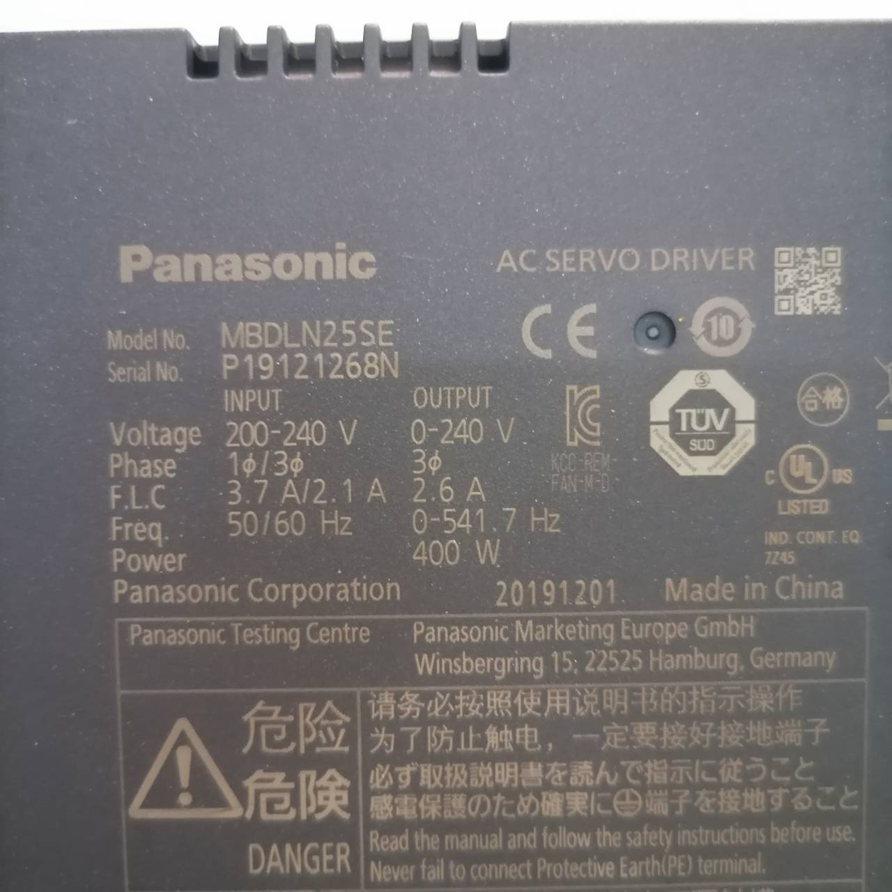 SERVO DRIVE " PANASONIC " MODEL : MBDLN25SE